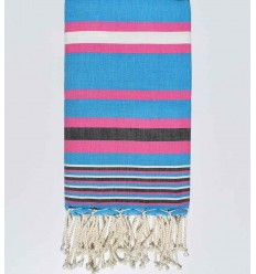 Fouta dina bleu céleste rayée rose et blanc Fouta Tunisia - 1 2