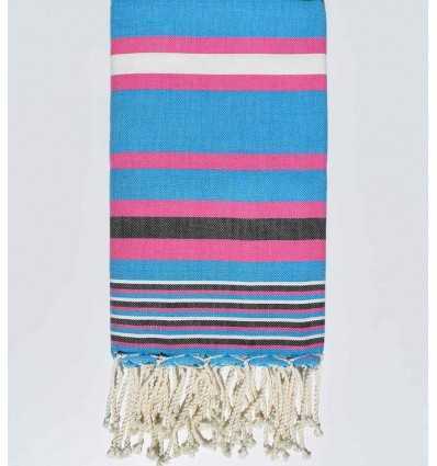Fouta dina bleu céleste rayée rose et blanc Fouta Tunisia - 2