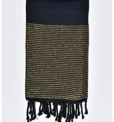 Fouta nid d'abeille bleu de minuit avec lurex doré  - 1