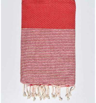 Fouta nid d'abeille rouge avec lurex argent