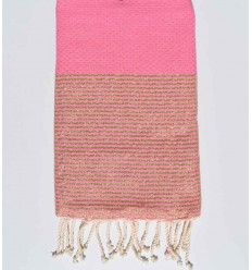 Fouta nid d'abeille rose bonbon avec lurex Fouta Tunisia - 1