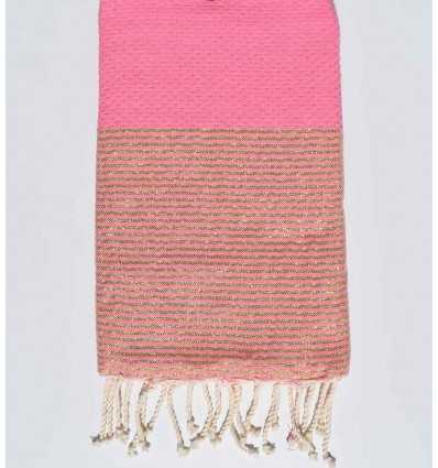 Fouta nid d'abeille rose bonbon avec lurex