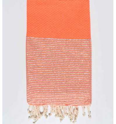 Fouta nid d'abeille orange corail avec lurex