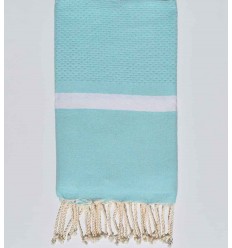 Fouta nid d'abeille vert d'eau bandes blanche Fouta Tunisia - 1