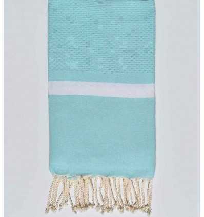 Fouta nid d'abeille vert d'eau bandes blanche