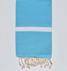 Fouta Nid d’abeille Bleu céleste avec bandes blanche Fouta Tunisia - 1 2
