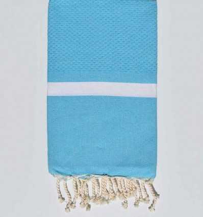 Fouta Nid d’abeille Bleu céleste avec bandes blanche Fouta Tunisia - 2