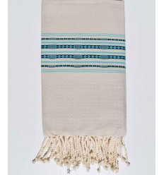 Fouta thalasso écru avec des motifs bleu azur Fouta Tunisia - 1