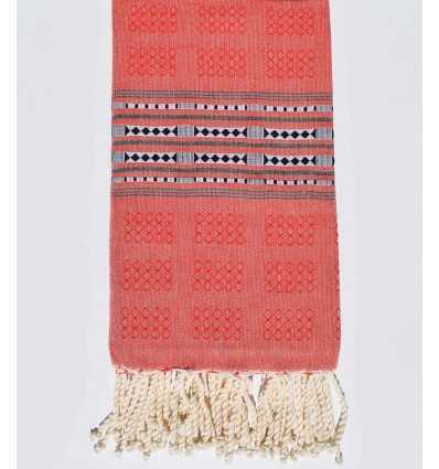 Fouta thalasso rouge tomette avec motifs