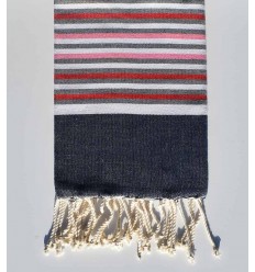 Fouta enfant bleu nuit, blanc, rouge, gris et rose clair Fouta Tunisia - 1