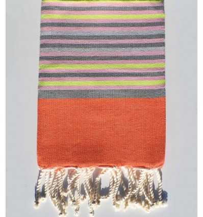 Fouta plate enfant orange, gris, rose clair et jaune fluo