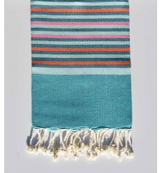 Fouta enfant bleu sarcelle, vert eau, canard, rose clair et orange Fouta Tunisia - 1