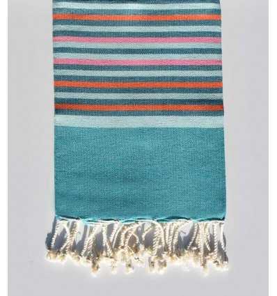 Fouta enfant bleu sarcelle, vert eau, canard, rose clair et orange