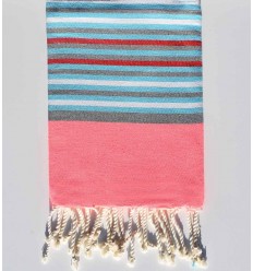 Fouta enfant rose fluo, bleu clair, gris, blanc et rouge  - 1