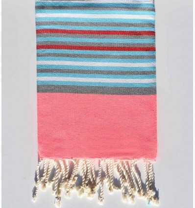 Fouta enfant rose fluo, bleu clair, gris, blanc et rouge