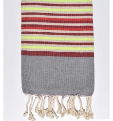 Fouta enfant gris, bordeaux, beige, jaune fluo et rouge  - 1