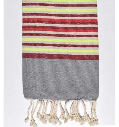 Fouta enfant gris, bordeaux, beige, jaune fluo et rouge