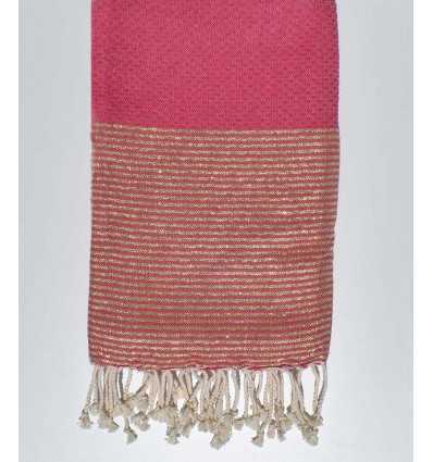 Fouta nid d'abeille rose fushia avec lurex doré