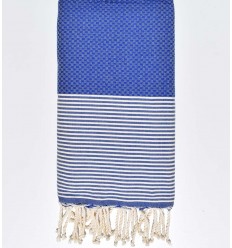 Fouta nid d'abeille bleu klein avec rayures  - 1