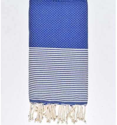 Fouta nid d'abeille bleu klein avec rayures