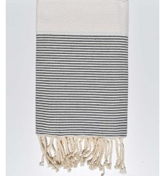 Fouta nid d'abeille écru rayée gris Fouta Tunisia - 1