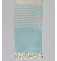 Jeté bleu azurin rayée blanc Fouta Tunisia - 1