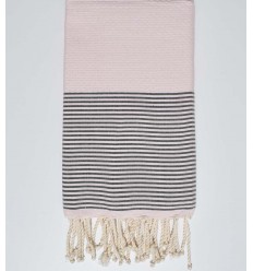 FOUTA NID D'ABEILLE rose rayée gris anthracite Fouta Tunisia - 1