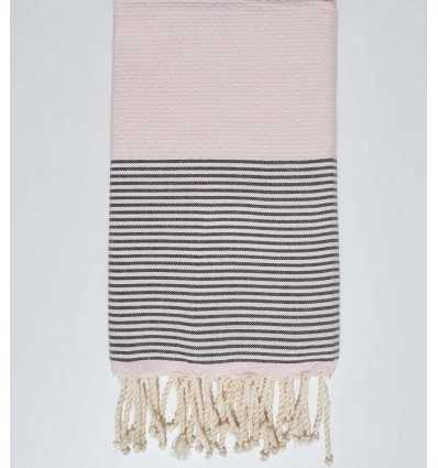 FOUTA NID D'ABEILLE rose rayée gris anthracite