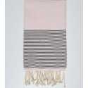 FOUTA NID D'ABEILLE rose rayée gris anthracite Fouta Tunisia - 1