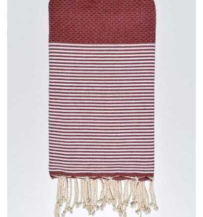 FOUTA NID D'ABEILLE bordeaux rayée blanc