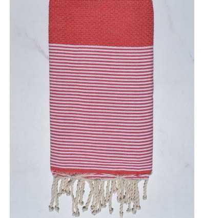 FOUTA NID D'ABEILLE rose incarnat rayée blanc