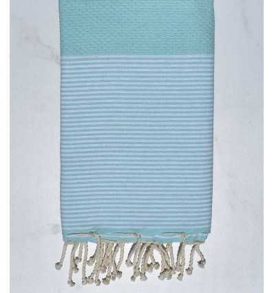 Fouta nid d'abeille turquoise avec rayures