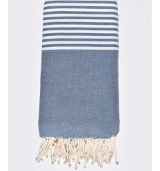 Jeté bleu turquin avec rayures Fouta Tunisia - 1 2