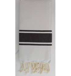 Fouta Plate blanche rayée noir 