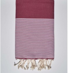 FOUTA NID D'ABEILLE rose cerise avec rayures  - 1