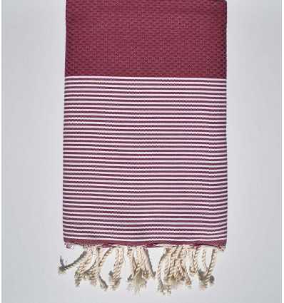 FOUTA NID D'ABEILLE rose cerise avec rayures