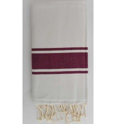 Fouta Plate blanche rayée aubergine 