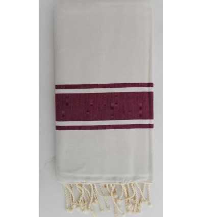 Fouta Plate blanche rayée aubergine