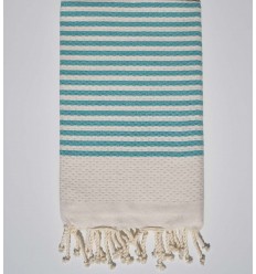 Fouta nid d'abeille rayée 1 cm rayures sarcelle Fouta Tunisia - 1