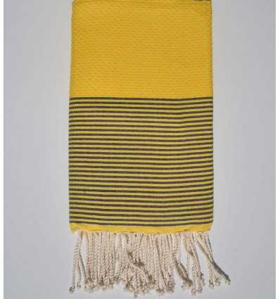 Fouta nid d'abeille jaune avec rayures ardoise