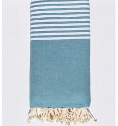 Jeté rayée bleu canard et écru  - 1