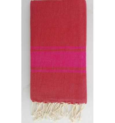 Fouta plate rouge cardinal rayée rose