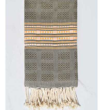 Fouta thalasso kaki foncé avec motifs