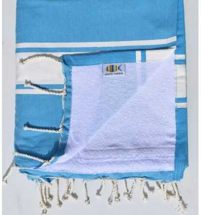 fouta doublée éponge bleu céleste