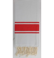 Fouta Plate gris clair rayée rouge 