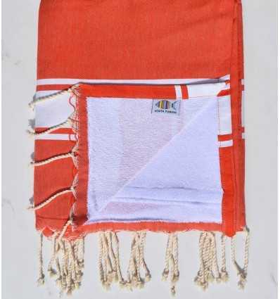 Serviette de plage éponge corail foncé et blanc