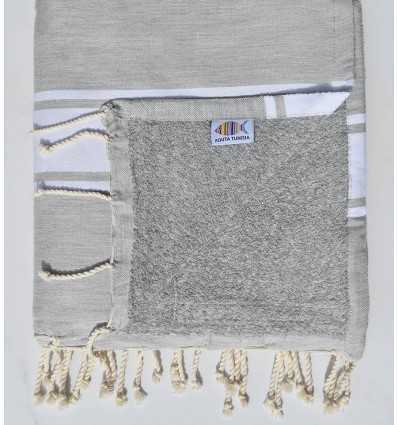 Fouta doublée éponge gris très clair et gris