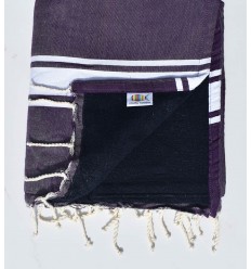 Serviette de plage doublée éponge violet foncé et bleu nuit Fouta Tunisia - 1