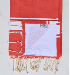 fouta doublée éponge rouge et blanc Fouta Tunisia - 1