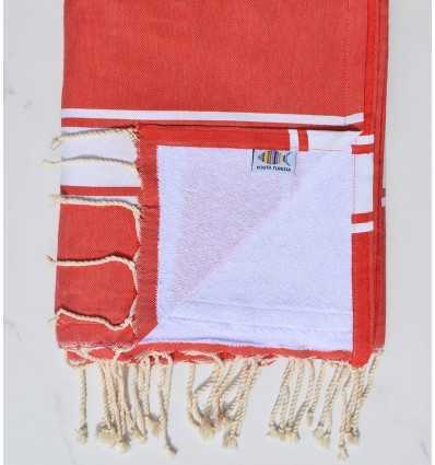 fouta doublée éponge rouge et blanc